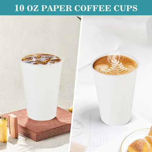 Miniatura 4 de vivigu Tazas de café – Paquete de 300 vasos de papel de 10 onzas, taza de café de papel desechable para bebidas calientes y frías, tazas calientes