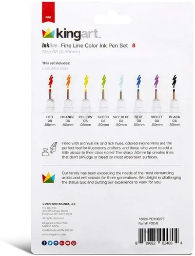 Miniatura 4 de KINGART Inkline, juego de 8 bolígrafos únicos de tinta de color de línea fina, tamaño 08, surtido de 8 unidades (432-8)