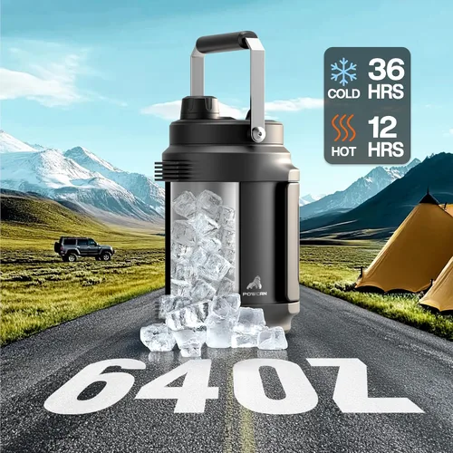Miniatura 2 de Botella de agua aislada de 64 oz para gimnasio: tapa de boquilla de pajita 2 en 1, asa doble, a prueba de fugas, mantiene el frío 36H, jarra de agua