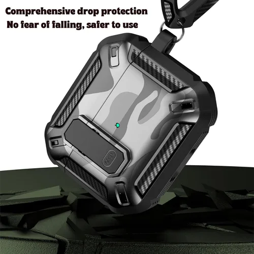 Miniatura 6 de YSNZAQ Funda para AirPods 4, potente protección contra caídas, con mosquetón llavero y clip de bloqueo para AirPods4 2024 MCEJ azul oscuro