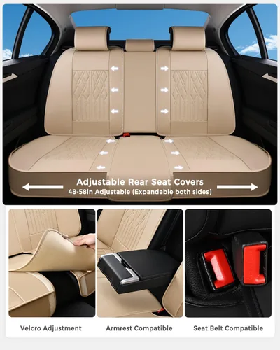 Miniatura 3 de Huidasource Juego completo de fundas de asiento de automóvil, funda de asiento de cuero transpirable para la mayoría de automóviles, SUV