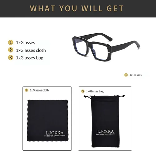 Miniatura 6 de LJCZKA Gafas rectangulares con bloqueo de luz azul para mujeres y hombres, de gran tamaño, marco grueso, anteojos cuadrados para computadora