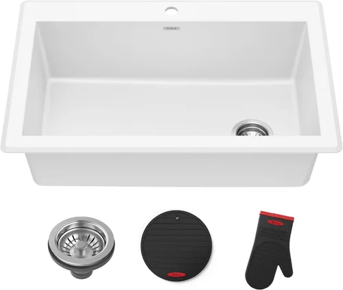 Miniatura 25 de Kraus Forteza - Fregadero de cocina de doble seno 50/50 de granito de instalación empotrada/sobre encimera, 33 pulgadas, color negro (KGD-52BLACK)