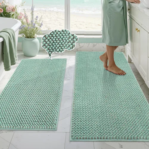 Miniatura 39 de BSICPRO Juego de alfombras de baño 2 piezas - Tapetes de baño de chenilla antideslizantes - Gruesa y suave alfombra absorbente de salvia para baño