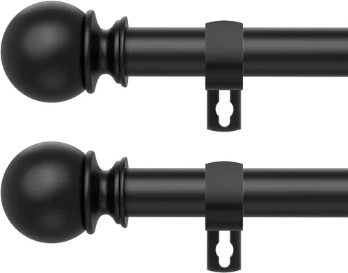 Miniatura 9 de Barras de cortina negras para ventanas de 28 a 48 pulgadas, barra de cortina de acero inoxidable ajustable de 5/8 de pulgada de diámetro de alta