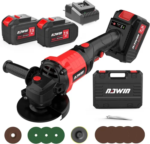 Miniatura 8 de Kit de amoladora angular inalámbrica de 4 pulgadas NAWIN, amoladora de velocidad variable, batería de iones de litio de 2×4.0Ah y cargador rápido