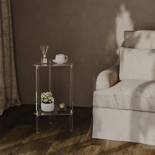 Miniatura 2 de HMYHUM Mesa auxiliar triangular de acrílico transparente, mesa auxiliar de esquina para espacios pequeños, mesa decorativa pequeña para sala