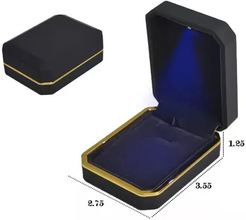Miniatura 2 de FNIGIFT Caja colgante de collar de plástico de cuero de forma cuadrada de lujo de joyería LED con luz LED (estilo negro 2)