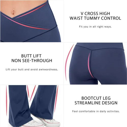 Miniatura 119 de HEGALY Pantalones de yoga acampanados para mujer, leggings cruzados, suaves, de cintura alta, pantalones casuales de entrenamiento con corte de bota
