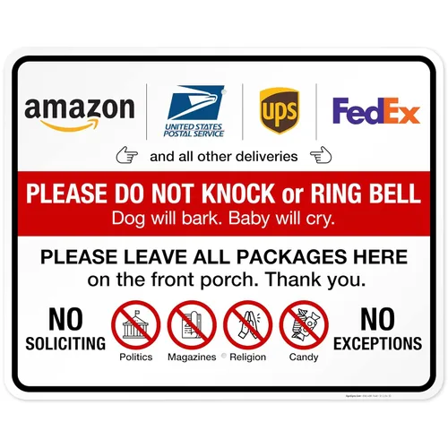 Miniatura 9 de Letrero con texto en inglés «Do Not Knock Or Ring Doorbell Dog Will Cry», 10 x 7 pulgadas, aluminio 040, resistente a la decoloración, fabricado