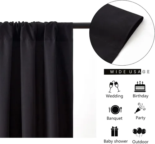 Miniatura 4 de Cortinas de fondo de poliéster negro para cortinas, 2 paquetes de 5 x 8 pies, cortina de tela de cortina de Halloween para decoración de fiestas