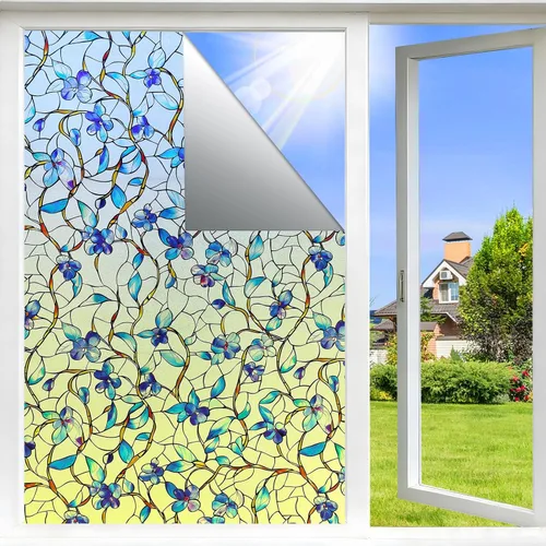 Miniatura 10 de SOMWISE Película de privacidad para ventana con herramientas, privacidad diurna y nocturna, decoración de vitrales de adherencia estática, tinte