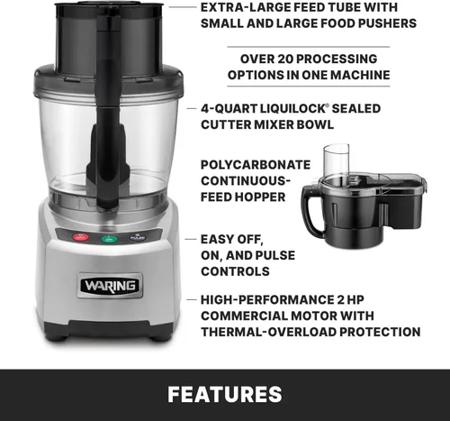 Miniatura 5 de Waring WFP16SCD - Procesador comercial de alimentos de alimentación continua de 4 cuartos de galón, motor de 2 HP, tubo de alimentación extragrande