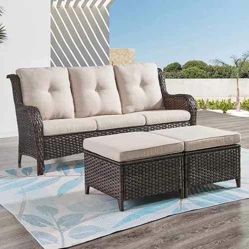 Miniatura 6 de Rilyson Juego de 2 otomanas de mimbre de lujo para exteriores, otomanas grandes de ratán de capacidad de 250 libras para reposapiés de patio, juego