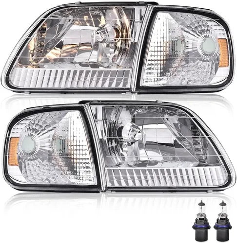 PIT66 - Conjunto de faros delanteros compatibles con Ford F150 97-03/Ford F150 Heritage 04/Ford Expedition 97-02, lámparas halógenas de reemplazo,