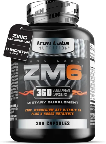 Iron Labs ZM6 - Suplemento de zinc y magnesio de alta resistencia - 360 cápsulas vegetarianas (suministro para 6 meses) - Aspartato de zinc y
