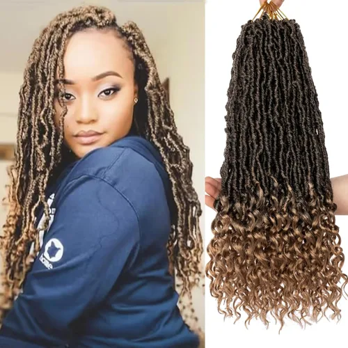 Leeven 7 paquetes de cabello sintético tejido en crochet en rizos de diosa con ombré rubio de 18 pulgadas de largo, pre-enlazados, estilo bohemio,