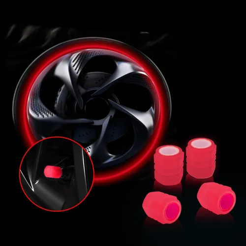 Miytsya 4 tapones luminosos para válvulas de neumáticos, resplandor luminoso por la noche, tapas de aire fluorescentes, cubiertas de vástago de Rojo