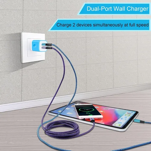 Miniatura 2 de Cargador USB tipo C enchufe de doble puerto cargador de pared rápido bloque de carga de teléfono con 2 cables C de 6 pies para Samsung Galaxy S26