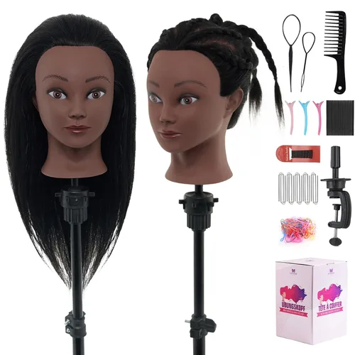 100% cabello humano de maniquí, cabeza de maniquí de cabello real de 18 pulgadas, cabeza de muñeca de maniquí de cosmetología para peinar el