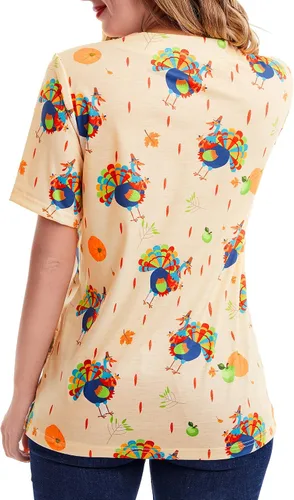 Miniatura 6 de SATINIOR Camisa de cuello con estampado de Acción de Gracias para mujer, color pavo