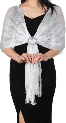 Aster Chales metálicos brillantes y envolturas para vestidos de noche con hebilla para mujer, chales y envolturas para fiesta, novia, dama de honor