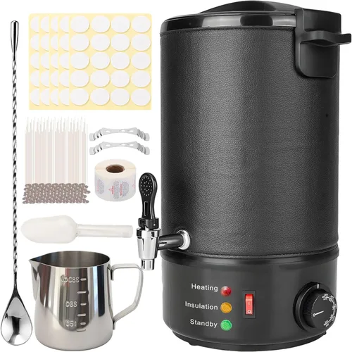 Derretidor de cera para hacer velas, olla de fusión eléctrica grande de cera de 6.5 litros, boquilla fácil de verter, control de temperatura de 9