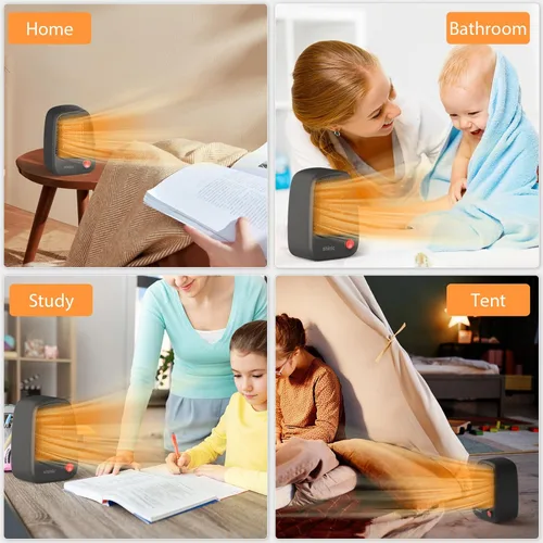 Miniatura 8 de shinic Calentador de espacio pequeño, calentador eléctrico portátil de cerámica PTC de 500 W con calentamiento rápido, protección contra Paquete