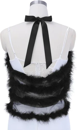 Miniatura 6 de Aukmla Chales de plumas para mujer, vestidos de boda y noche, bolero de tul para novia, bolero, de piel, para fiesta, graduación, salida de baño