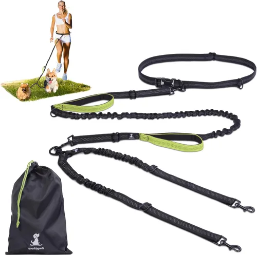 Miniatura 16 de SparklyPets Double Bungee Waist 2 Dog Leash with Back Brace – Dual Dog Leash for Medium/Large Breeds – Running Belt Fanny Pack with Phone, Waste