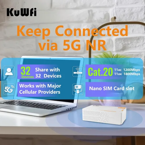 Miniatura 6 de KuWFi Router 0.18 oz con ranura para tarjeta SIM desbloqueada, AX3600 WiFi-6 módem con ranura para tarjeta SIM, NR NSA/SA 5G NR SA NSA AX3000 WiFi 6