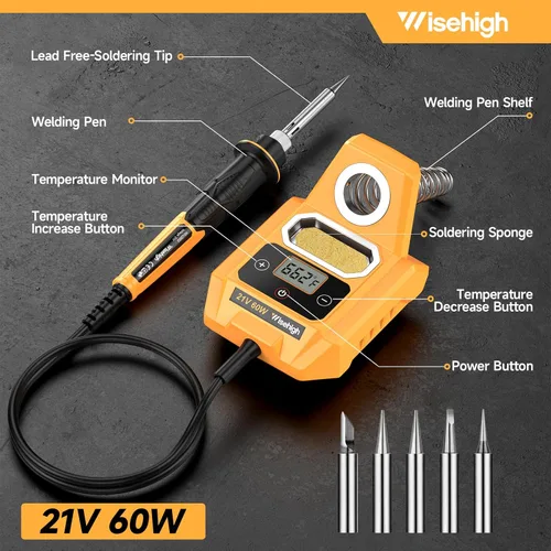 Miniatura 6 de Estación de soldadura inalámbrica compatible con batería Dewalt de 20 V Max, pantalla digital, estación de soldadura de calentamiento rápido