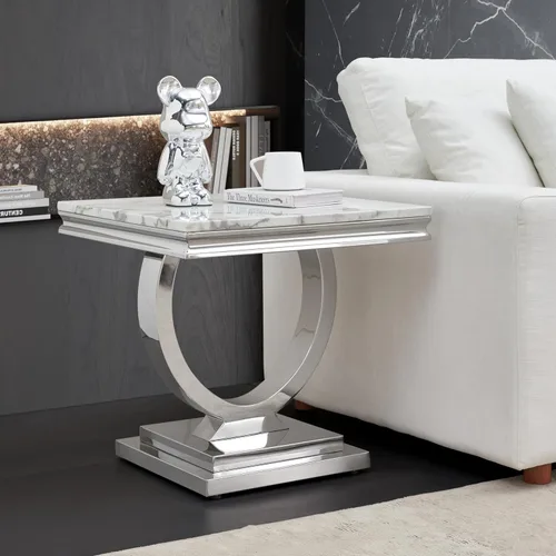 Miniatura 8 de Mesa de centro de mármol negro Henf de lujo, mesa auxiliar rectangular de mármol sintético de imitación con base de acero inoxidable dorado