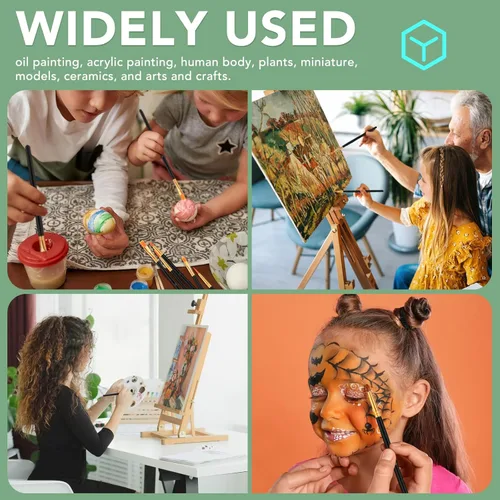 Miniatura 7 de Juego de pinceles de pintura acrílica AROIC, 2 paquetes/30 unidades de pinceles de nailon para acuarela, óleo, pintura en roca y rostro, pinceles