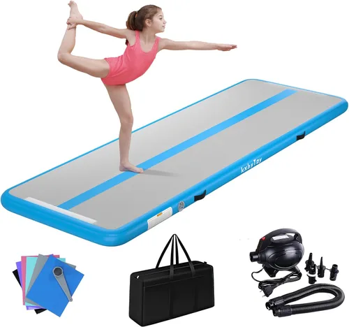 Colchoneta inflable de gimnasia de 4 pulgadas de grosor para uso doméstico, entrenamiento, animadora, yoga de 10, 13, 16, 20 pies con bomba de aire