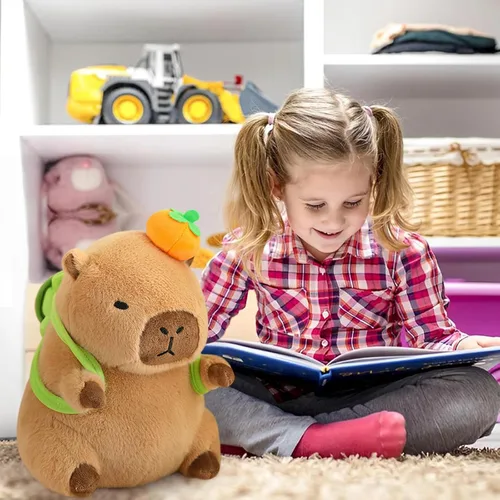 Miniatura 4 de Ditucu Bonita almohada de felpa Capybara naranja con mochila de tortuga, animales de peluche, juguetes de peluche Capibara, regalos para niños