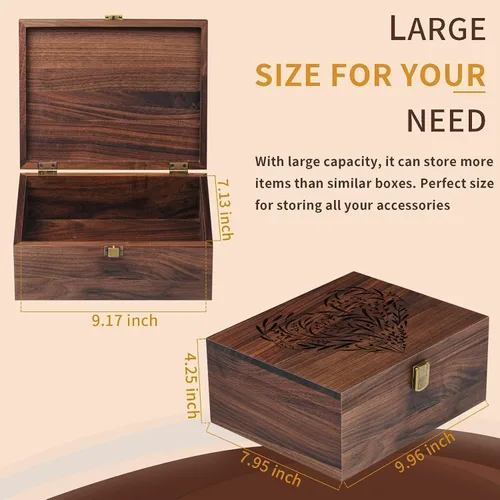 Miniatura 4 de EXISTING Caja de Memoria para Recuerdos, Caja de Recuerdos de Madera de Corazón Floral Cortada con Láser, Caja Grande de Almacenamiento de Madera