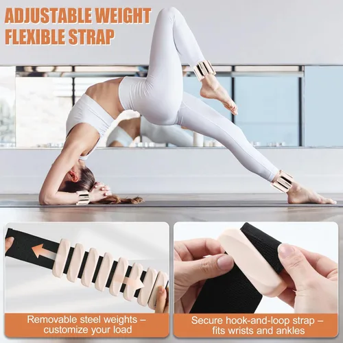 Miniatura 7 de Pesas de muñeca y tobillo para mujeres y hombres, pares de 2 libras/4 libras, brazaletes ajustables de silicona con peso para entrenamientos de Beige