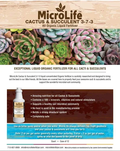 Miniatura 2 de MicroLife Cactus & Succulent (3-7-3) Concentrado de fertilizante líquido orgánico de grado profesional, 1 cuarto de galón