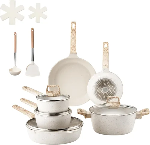 Miniatura 9 de VEVOR Juego de ollas y sartenes de 17 piezas, juego de utensilios de cocina antiadherentes de granito, utensilios de cocina de inducción