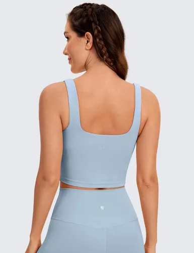 Miniatura 78 de CRZ YOGA Butterluxe Brasier deportivo de cuello cuadrado para mujer, estilo camiseta corta sin mangas, acolchado con soporte integrado para yoga