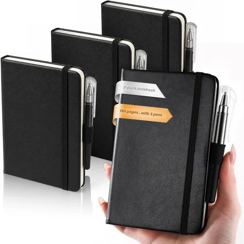 Miniatura 7 de AISBUGUR Cuaderno pequeño – Paquete de 3 cuadernos en total de 480 páginas – Cuadernos de bolsillo con bolígrafos para el trabajo – Cuaderno A6