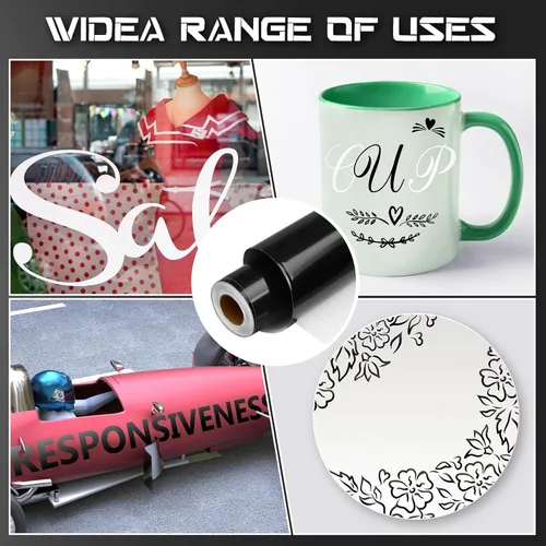 Miniatura 5 de Gueevin Rollo de vinilo brillante permanente autoadhesivo para decoración del hogar, taza y cerámica, letreros, troqueladores para manualidades Negro