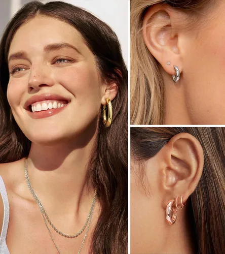 Miniatura 3 de wowshow Aretes de aro gruesos Howllow chapados en oro de 14 quilates para mujer