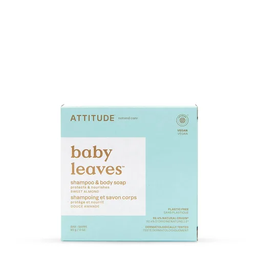 ATTITUDE Champú para bebés sin plástico y barra de jabón corporal, verificado por EWG, dermatológicamente probado, vegano, buenas noches, 3 onzas