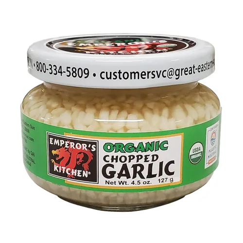 Emperor's Kitchen Ajo picado orgánico, orgánico certificado por USDA, vegano, listo para usar, tarro de 4.5 onzas