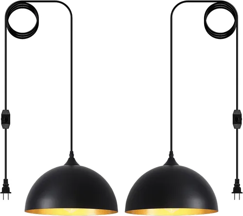 Miniatura 19 de Iluminación colgante de granja para isla de cocina, lámparas colgantes de cúpula negra y dorada, lámpara de techo colgante industrial para comedor