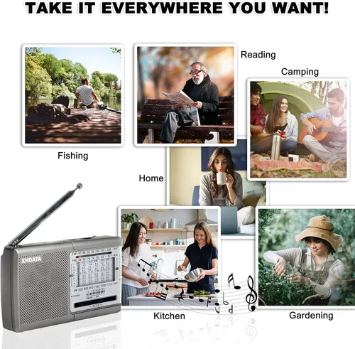 Miniatura 8 de XHDATA D219 Radio Portátil AM FM de Onda Corta Operada por Batería Pequeña Radio de Gran Recepción con Buen Sonido, Conector de Auriculares