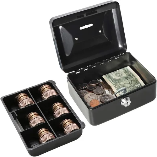 Miniatura 2 de Decaller - Caja de dinero con ranura para niños, caja de dinero pequeña con bandeja para dinero y cerradura de llave, 6 1/5 pulgadas x 5 pulgadas x
