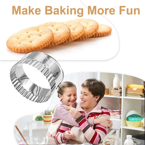 Miniatura 6 de iNeibo Juego de cortadores de galletas con borde estriado, bollos circulares redondos, pastelería y masa para hornear, albóndigas y fondant